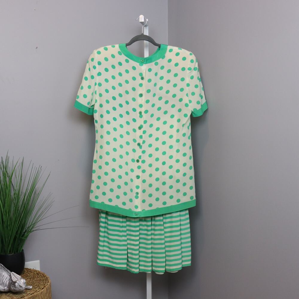 Adrianna Papell‎ Silk Set Size 14 Polka Dot & Stripe